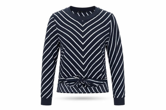 Zara Basic Women Blue Striped Long Sleeve Tie Front T-Shirt M