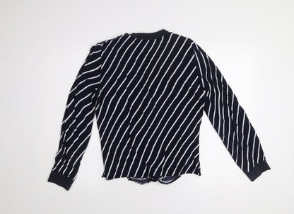 Zara Basic Women Blue Striped Long Sleeve Tie Front T-Shirt M