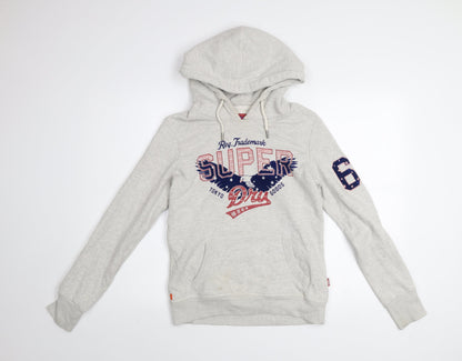Superdry Heritage Grey Hoodie Women UK 8 Pullover Cotton Blend Casual