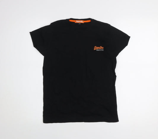 Superdry Boys Black Logo Cotton T-Shirt Size 170 Regular Fit Casual Top