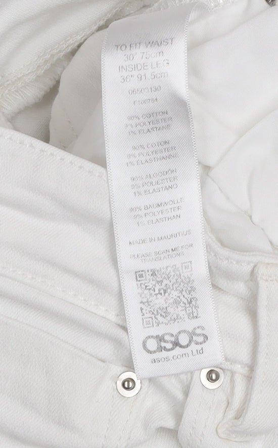 ASOS Women's White Skinny Denim Jeans Size 12 High Rise Stretch