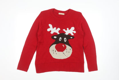 Avenue Women Red Christmas Reindeer Knit Pullover Jumper Size M