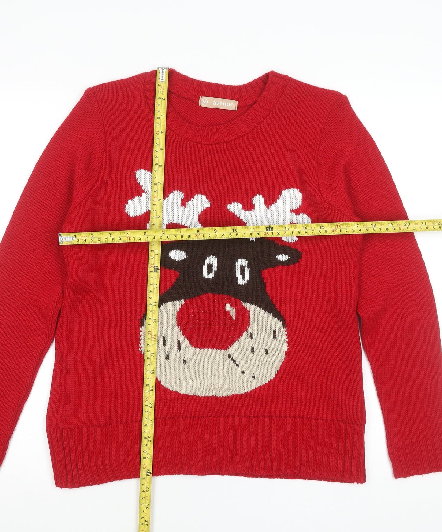 Avenue Women Red Christmas Reindeer Knit Pullover Jumper Size M