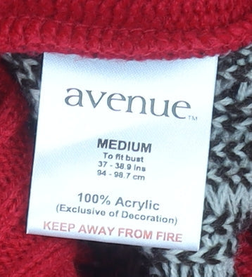 Avenue Women Red Christmas Reindeer Knit Pullover Jumper Size M