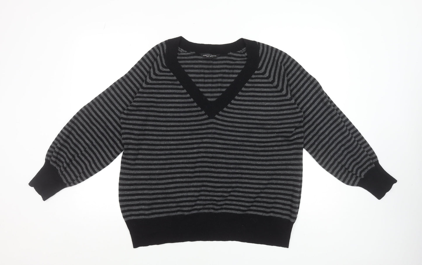 Dorothy Perkins Women’s Black Striped V-Neck Pullover Jumper Size 20