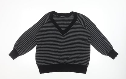 Dorothy Perkins Women’s Black Striped V-Neck Pullover Jumper Size 20