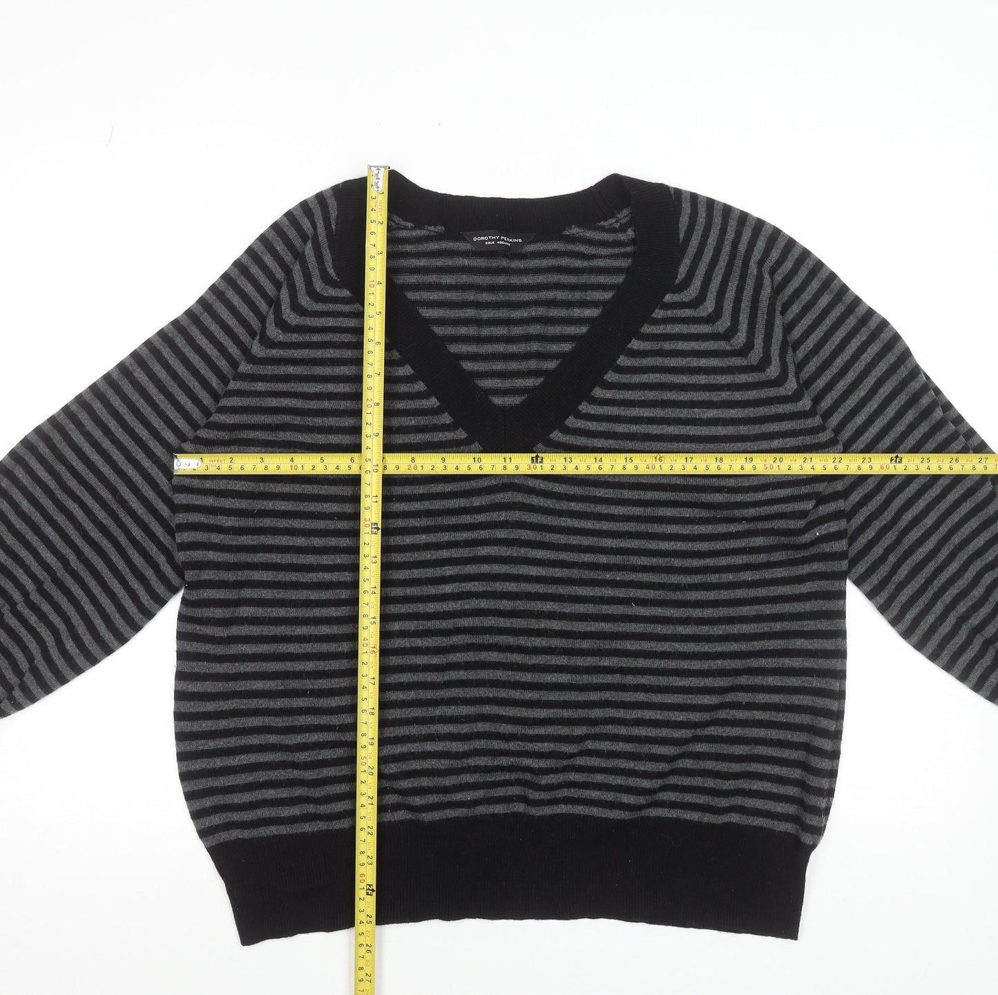 Dorothy Perkins Women’s Black Striped V-Neck Pullover Jumper Size 20