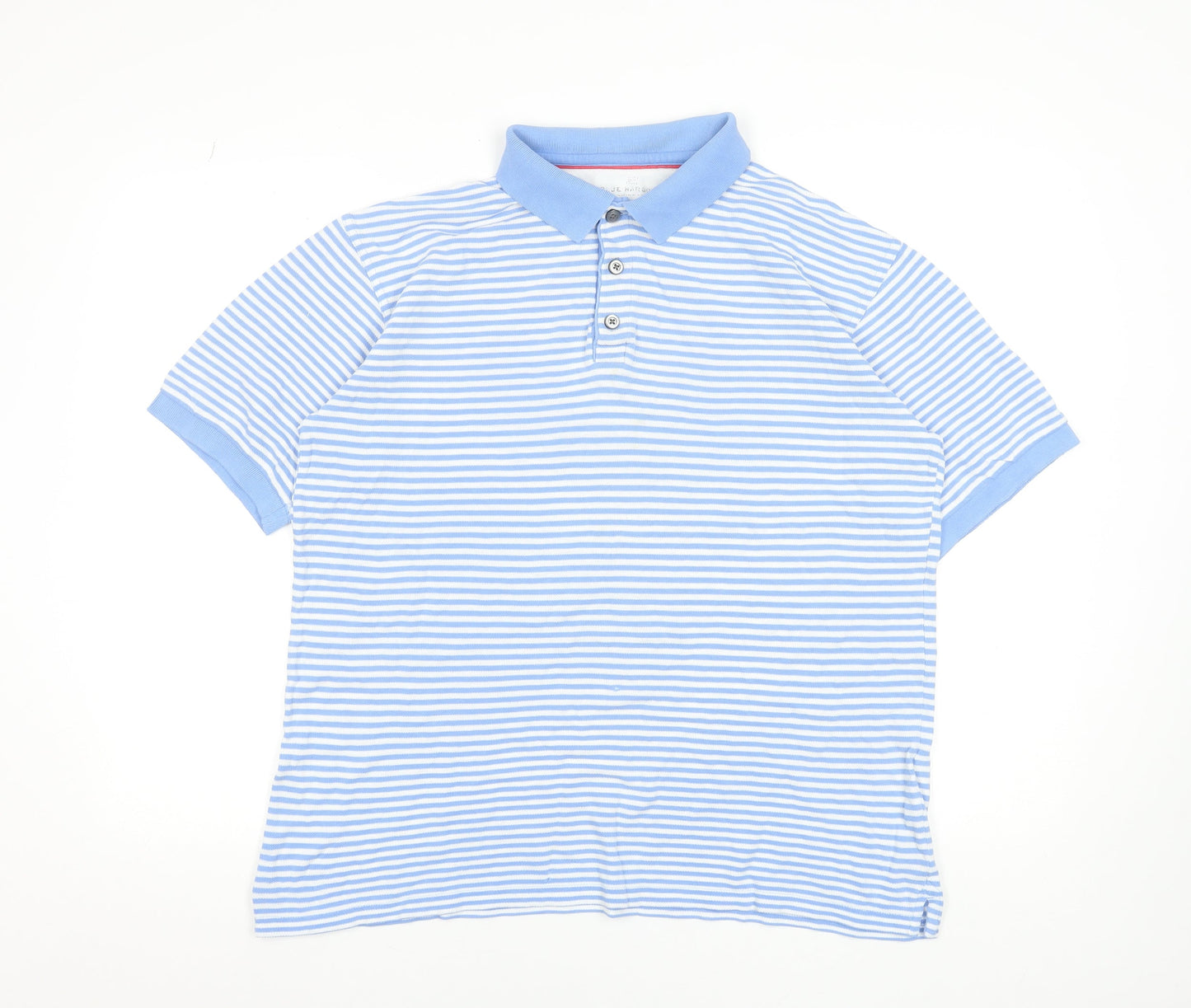 Marks and Spencer Men's Blue Striped Cotton Polo Shirt, Size M