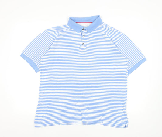 Marks and Spencer Men's Blue Striped Cotton Polo Shirt, Size M