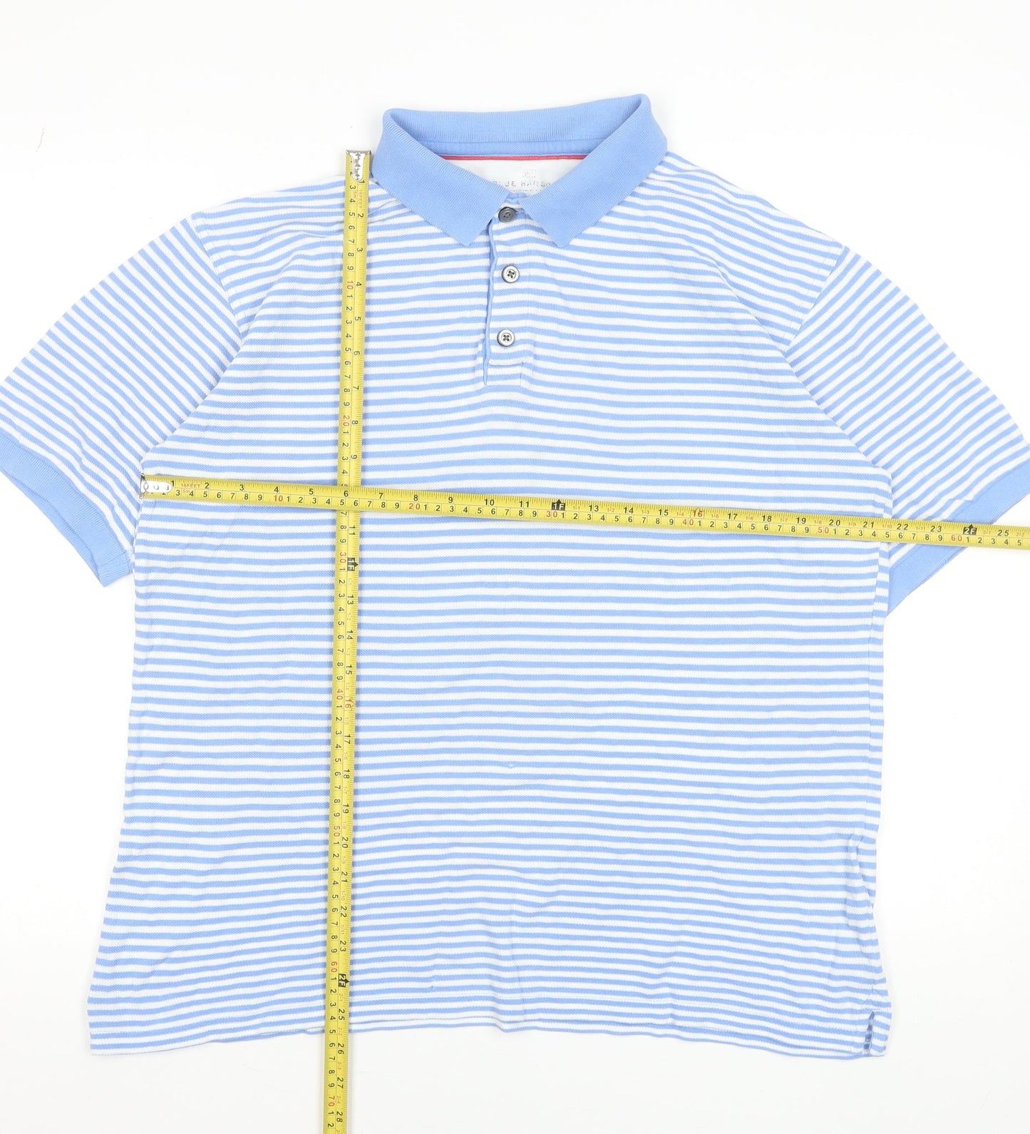 Marks and Spencer Men's Blue Striped Cotton Polo Shirt, Size M