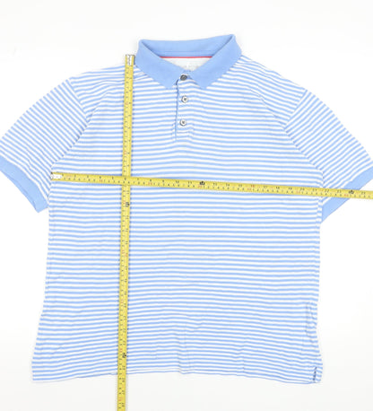 Marks and Spencer Men's Blue Striped Cotton Polo Shirt, Size M