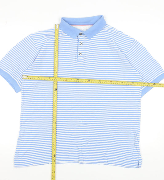 Marks and Spencer Men's Blue Striped Cotton Polo Shirt, Size M