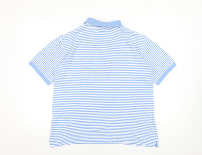 Marks and Spencer Men's Blue Striped Cotton Polo Shirt, Size M