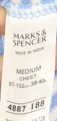 Marks and Spencer Men's Blue Striped Cotton Polo Shirt, Size M