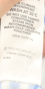 Marks and Spencer Men's Blue Striped Cotton Polo Shirt, Size M