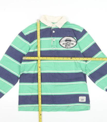 Gap Kids Boys Green Striped Rugby Polo Shirt 12-13 Years Long Sleeve Cotton
