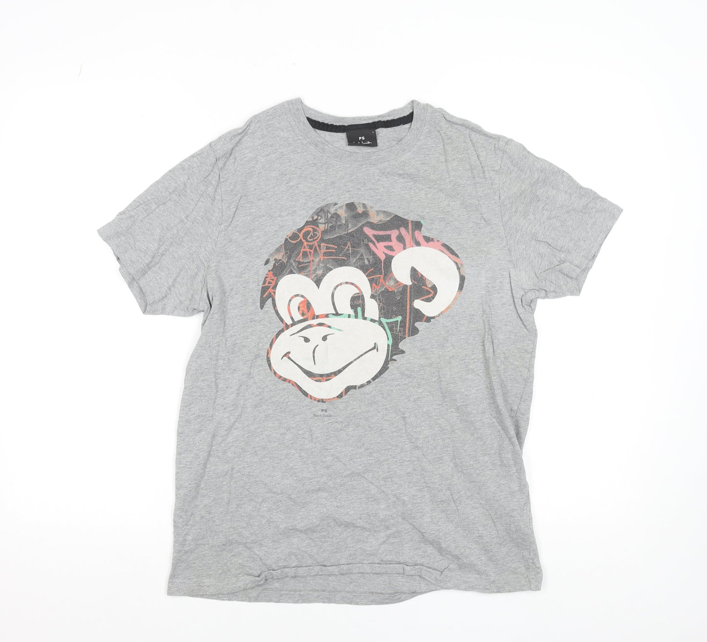 Paul Smith Men's Grey Graphic Monkey T-Shirt Size L Cotton Crew Neck
