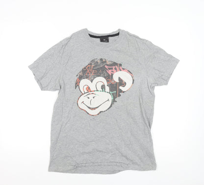 Paul Smith Men's Grey Graphic Monkey T-Shirt Size L Cotton Crew Neck