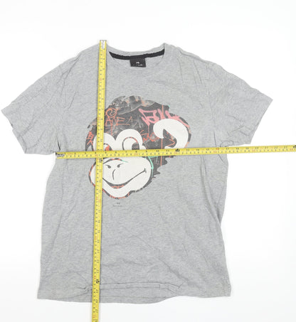 Paul Smith Men's Grey Graphic Monkey T-Shirt Size L Cotton Crew Neck