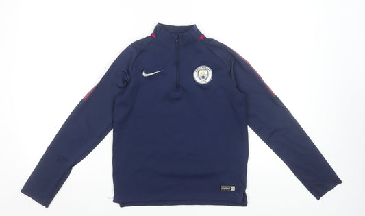 Nike Boys Blue Manchester City Dri-Fit 1/4 Zip Football Track Jacket 10-12 Years