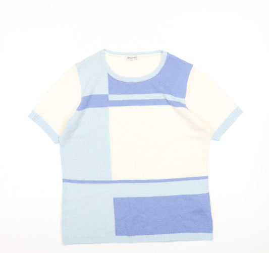 Damart Women’s Blue Geometric Knit Short Sleeve T-Shirt Size L