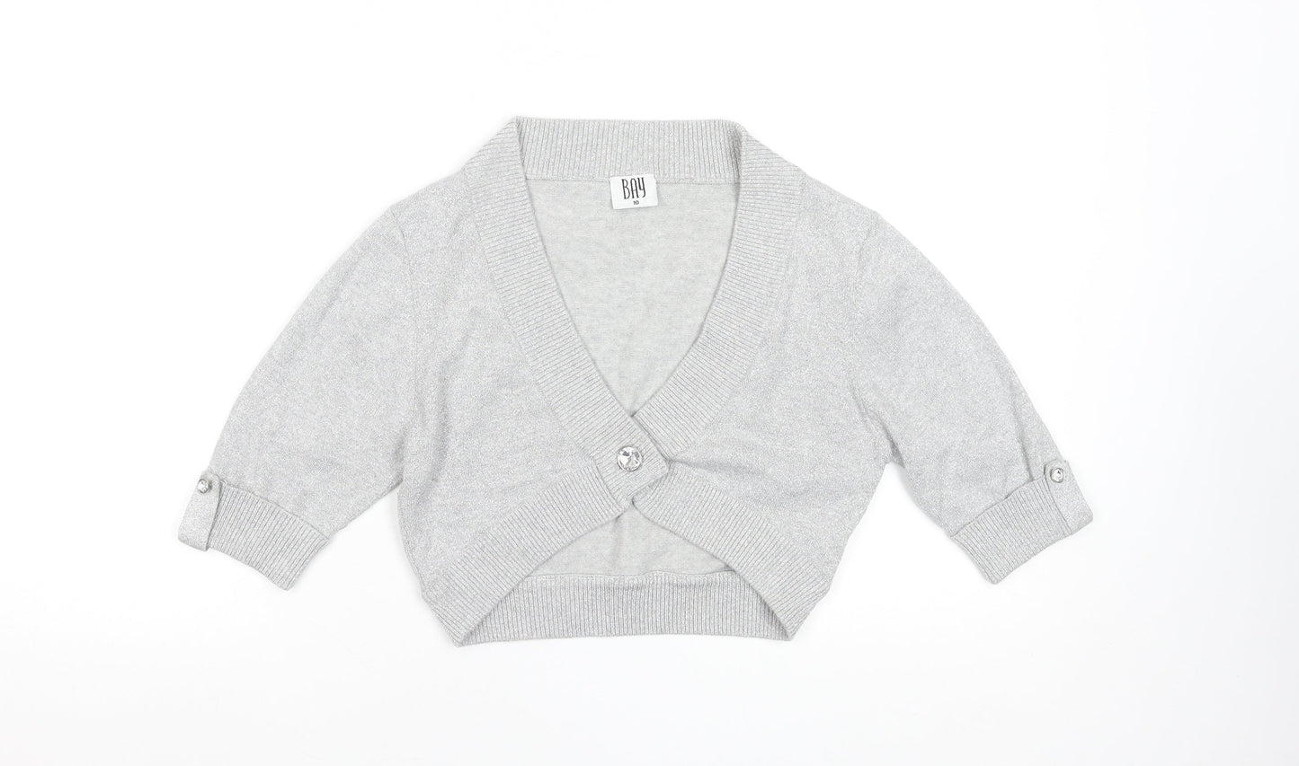 BAY Women’s Grey Glitter Button Cardigan Size 10 V-Neck 3/4 Sleeve