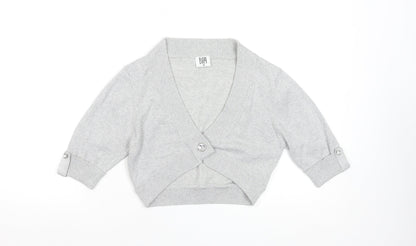 BAY Women’s Grey Glitter Button Cardigan Size 10 V-Neck 3/4 Sleeve