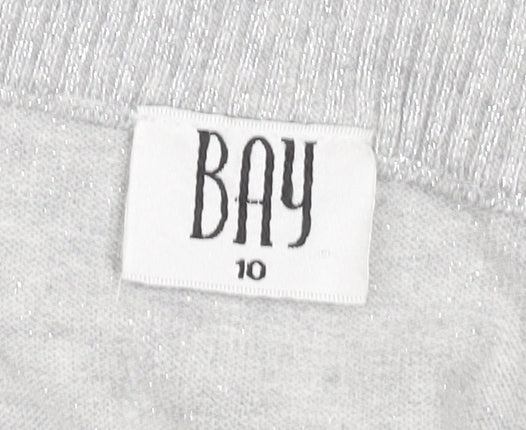 BAY Women’s Grey Glitter Button Cardigan Size 10 V-Neck 3/4 Sleeve