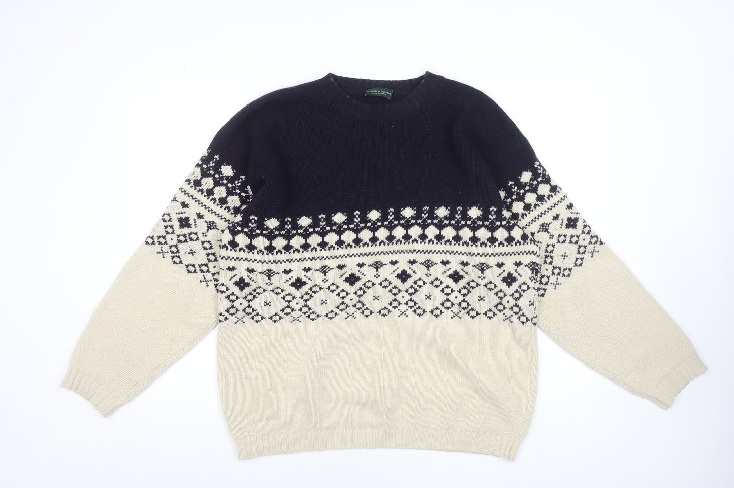 Hudges & Brooks Men's Beige Fair Isle Wool Pullover Jumper L