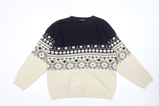 Hudges & Brooks Men's Beige Fair Isle Wool Pullover Jumper L
