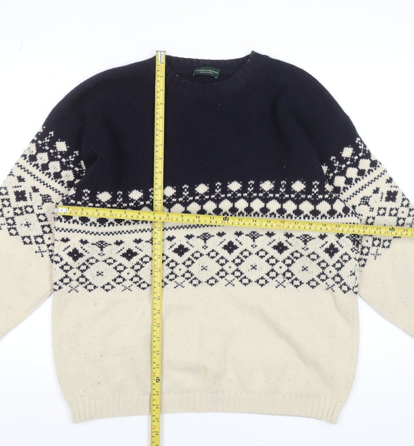 Hudges & Brooks Men's Beige Fair Isle Wool Pullover Jumper L