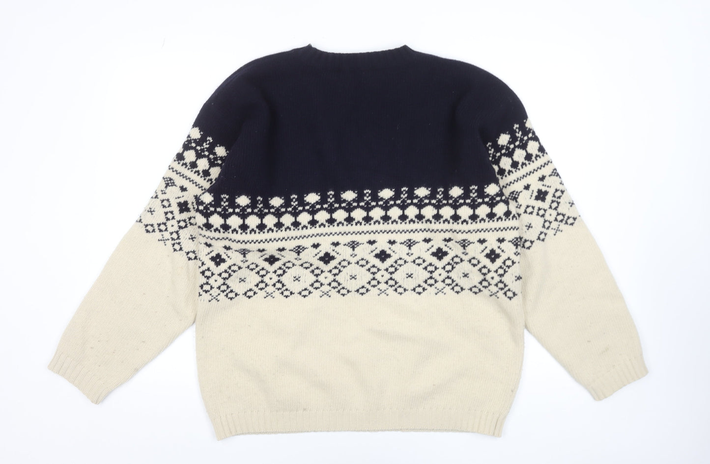 Hudges & Brooks Men's Beige Fair Isle Wool Pullover Jumper L