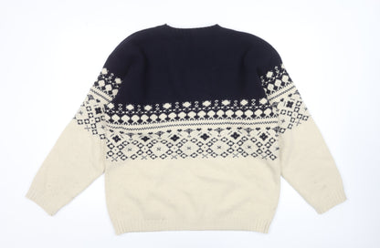 Hudges & Brooks Men's Beige Fair Isle Wool Pullover Jumper L