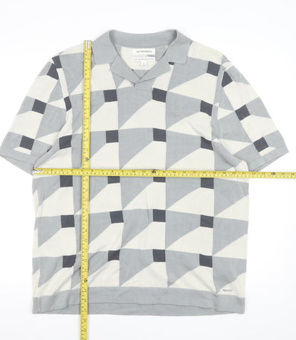 Marks and Spencer Autograph Men's Grey Geometric Cotton Polo Shirt XL