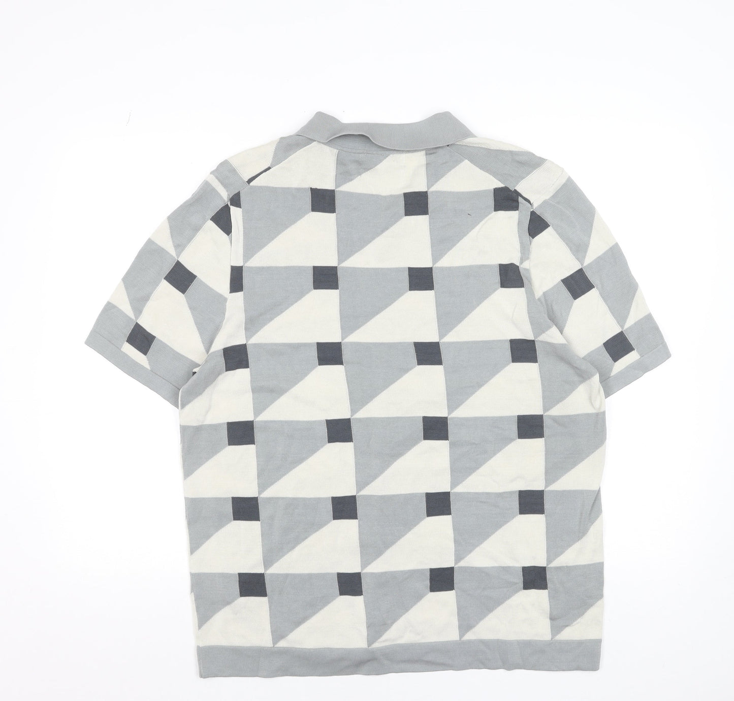 Marks and Spencer Autograph Men's Grey Geometric Cotton Polo Shirt XL