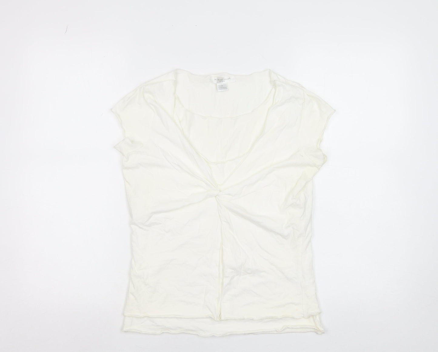 August Silk Womens Ivory Cotton V-Neck Cap Sleeve T-Shirt M