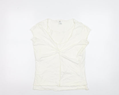 August Silk Womens Ivory Cotton V-Neck Cap Sleeve T-Shirt M