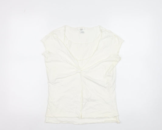 August Silk Womens Ivory Cotton V-Neck Cap Sleeve T-Shirt M