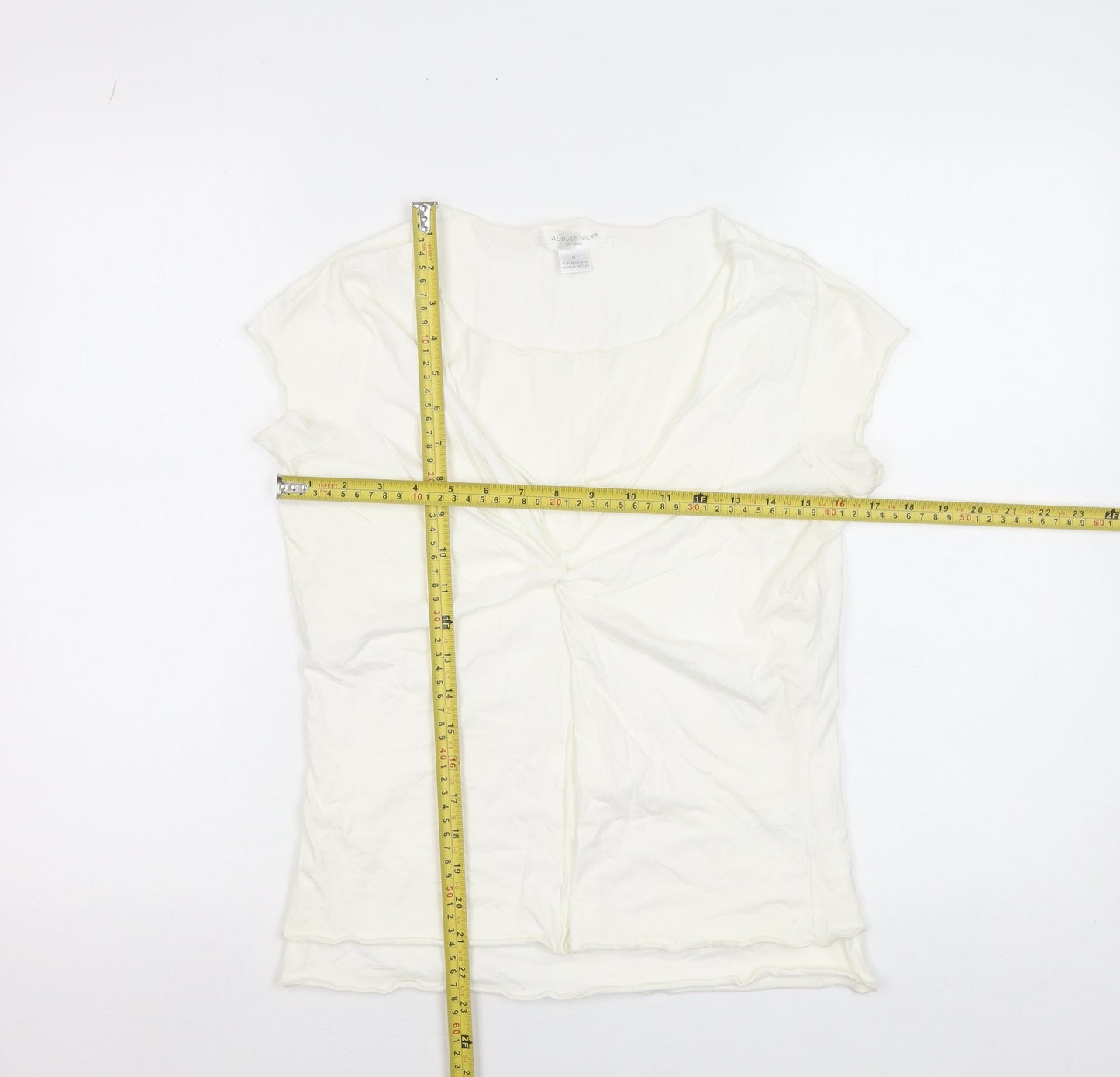 August Silk Womens Ivory Cotton V-Neck Cap Sleeve T-Shirt M