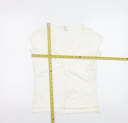 August Silk Womens Ivory Cotton V-Neck Cap Sleeve T-Shirt M