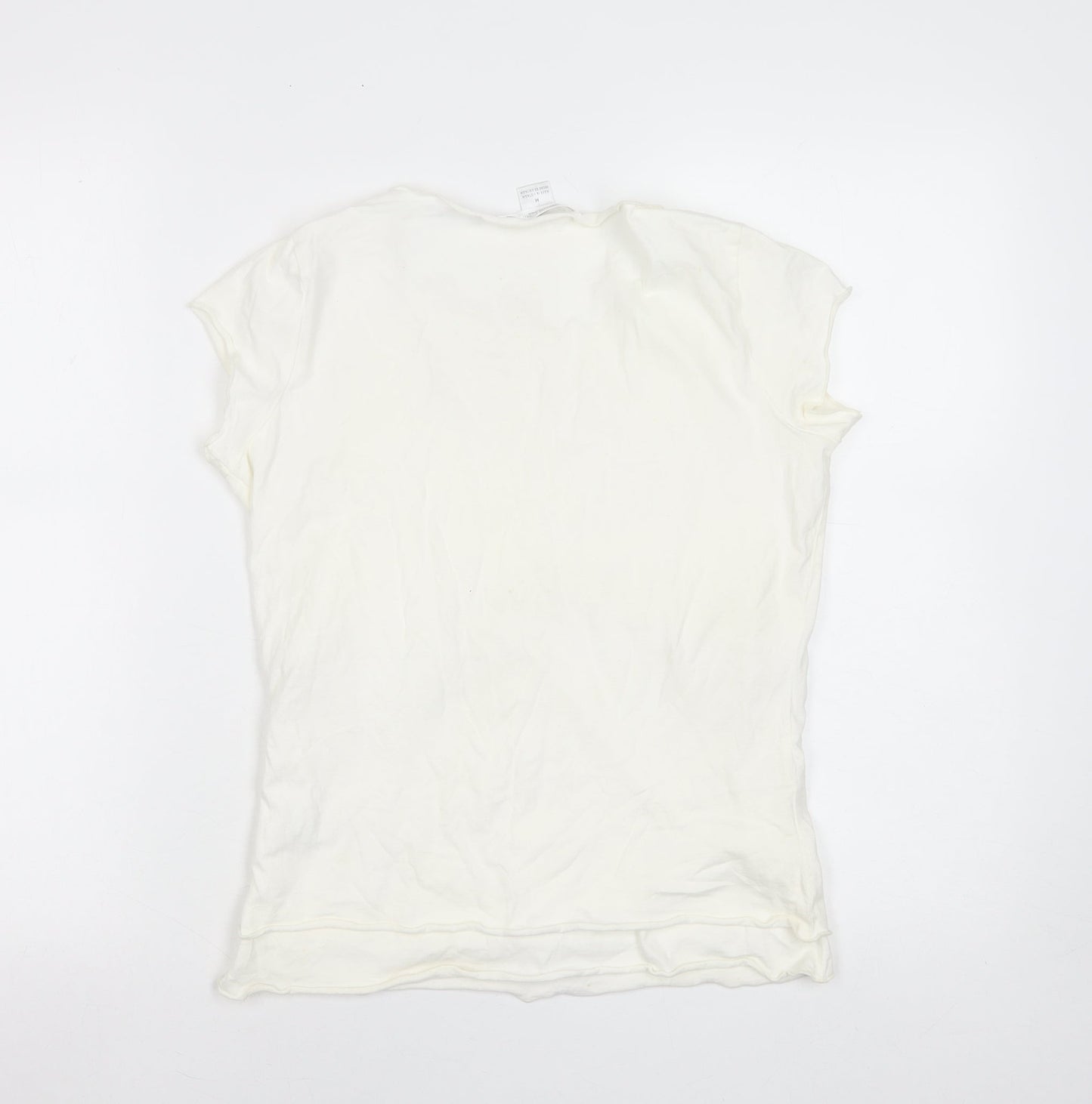 August Silk Womens Ivory Cotton V-Neck Cap Sleeve T-Shirt M