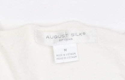 August Silk Womens Ivory Cotton V-Neck Cap Sleeve T-Shirt M