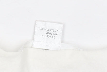 August Silk Womens Ivory Cotton V-Neck Cap Sleeve T-Shirt M