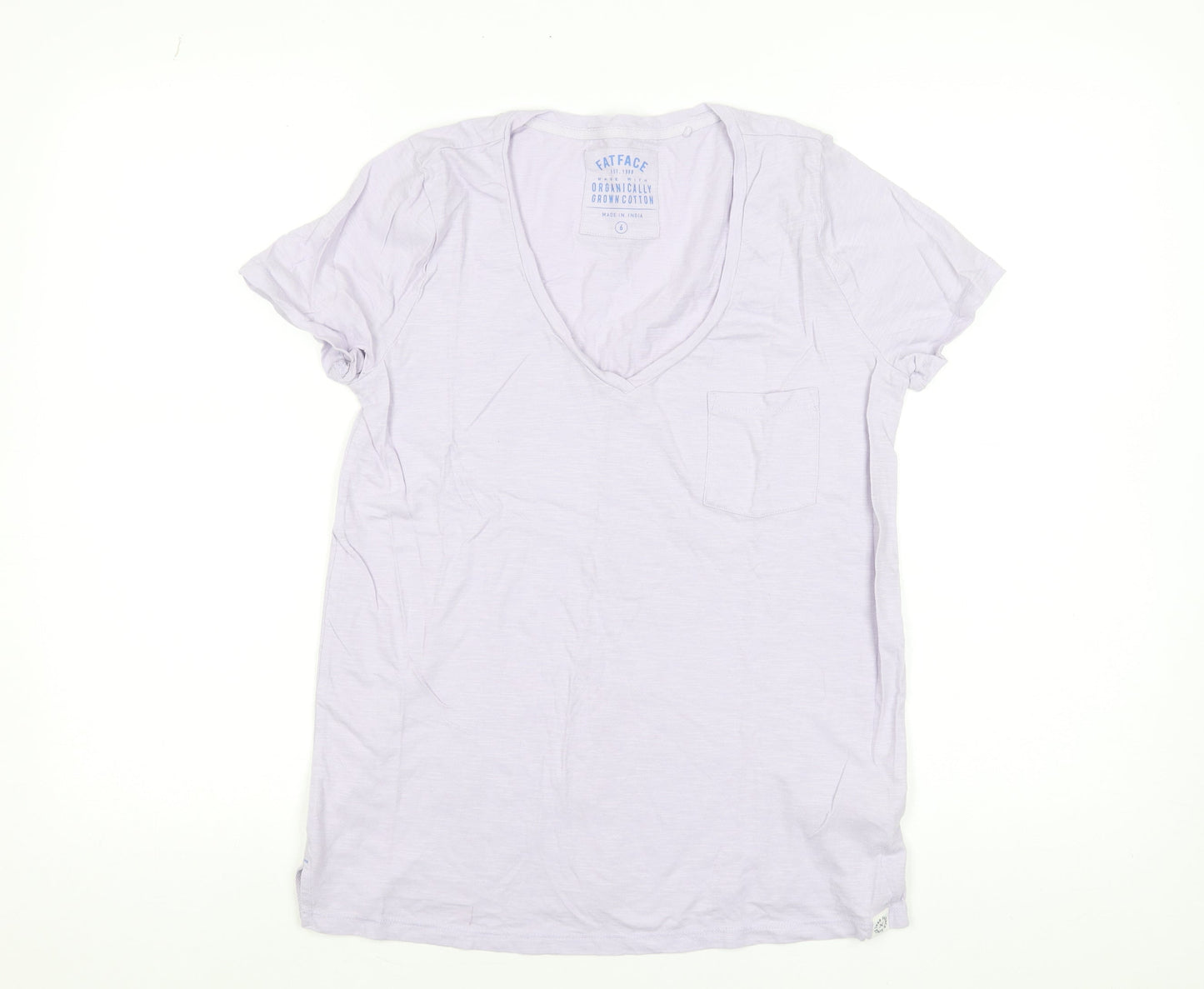 FatFace Women's Purple V-Neck Short Sleeve Cotton T-Shirt Size 6
