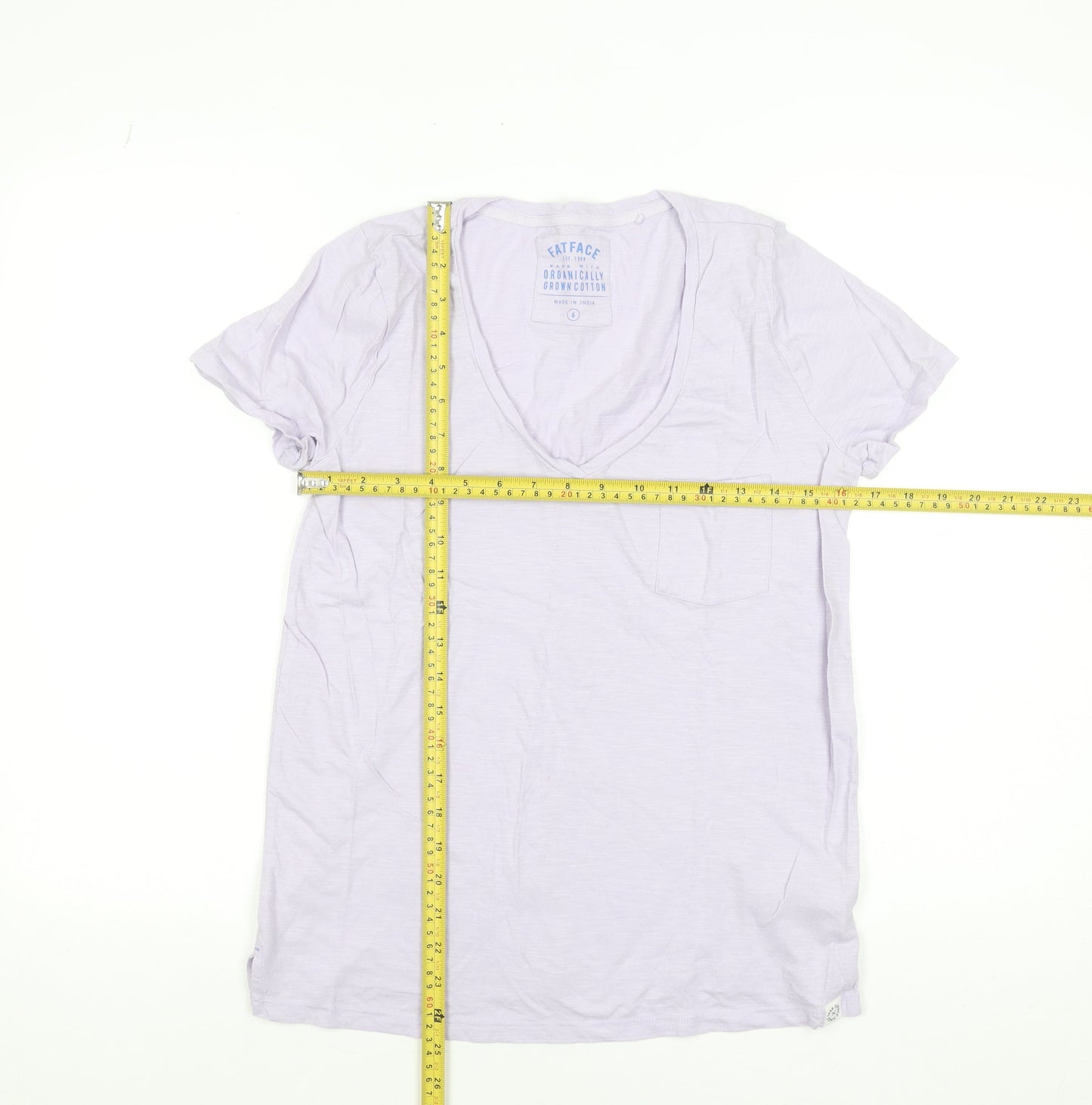 FatFace Women's Purple V-Neck Short Sleeve Cotton T-Shirt Size 6