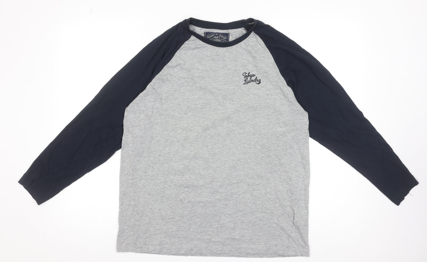 Tokyo Laundry Men's Grey Blue Long Sleeve Raglan T-Shirt Size L