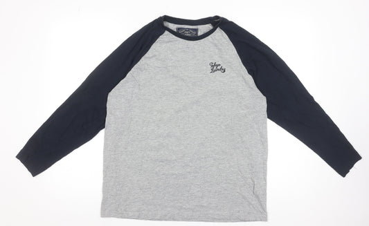 Tokyo Laundry Men's Grey Blue Long Sleeve Raglan T-Shirt Size L