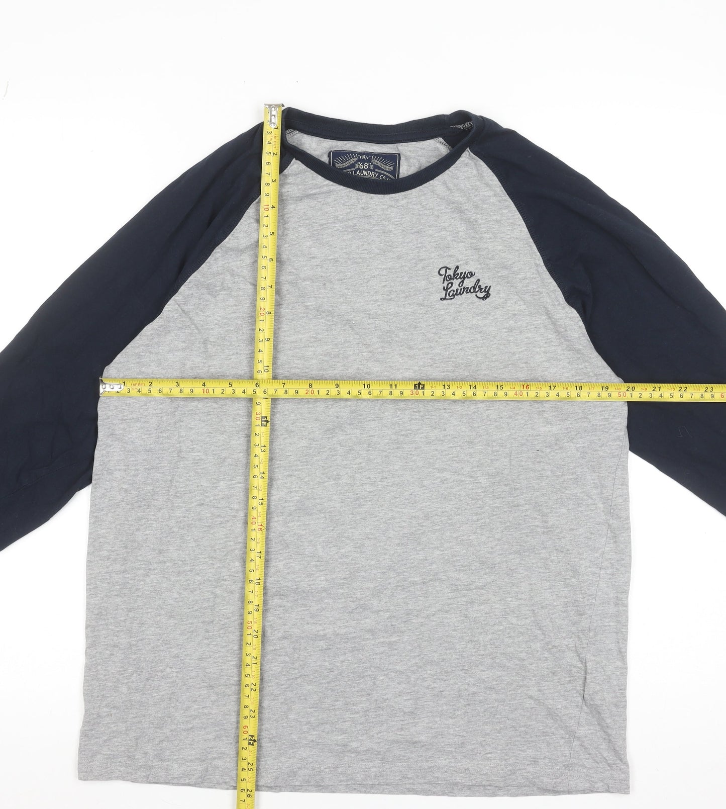 Tokyo Laundry Men's Grey Blue Long Sleeve Raglan T-Shirt Size L