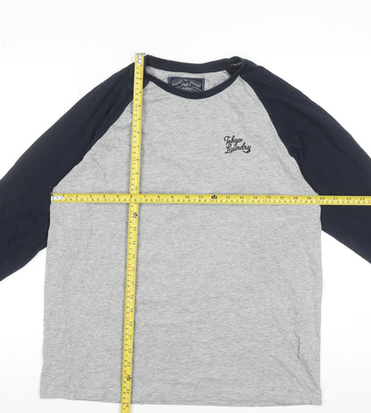 Tokyo Laundry Men's Grey Blue Long Sleeve Raglan T-Shirt Size L