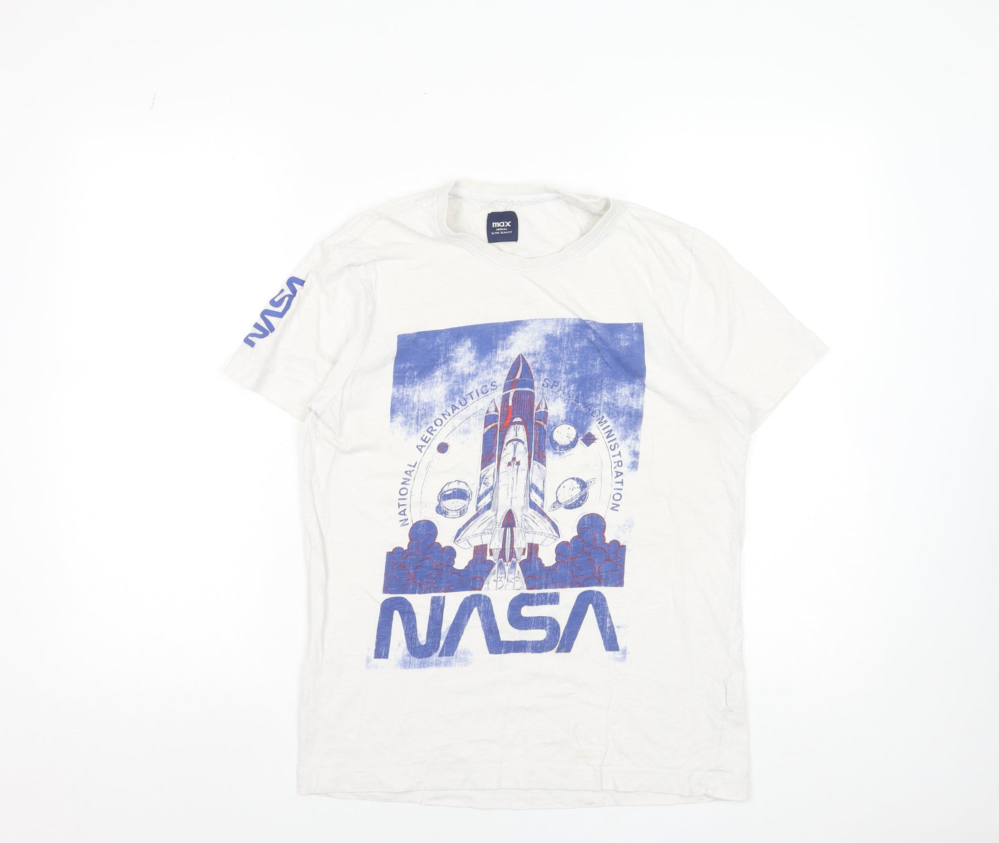 Max NASA White Cotton Men's Ultra Slim Fit Graphic T-Shirt Medium